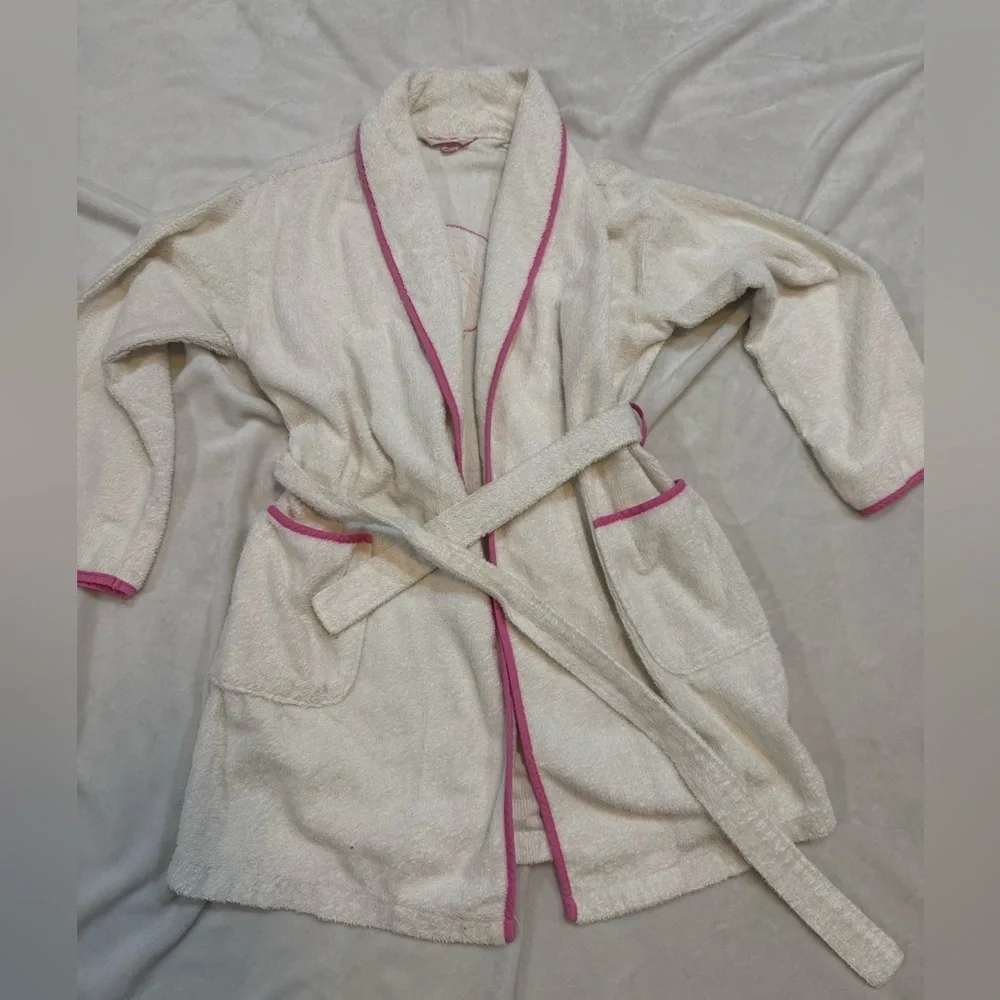 Rare Vintage PINK White Towel Robe
